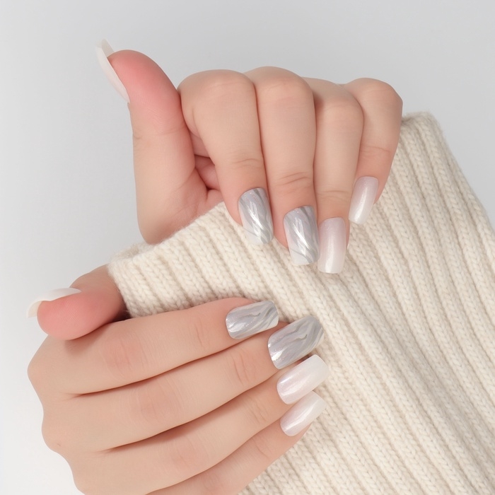 Накладные ногти «Zebra», 24 шт, с клеевыми пластинами, форма мягкий квадрат, цвет белый/серебристый Накладные ногти «Zebra», 24 шт, с клеевыми пластинами, форма мягкий квадрат, цвет белый/серебристый