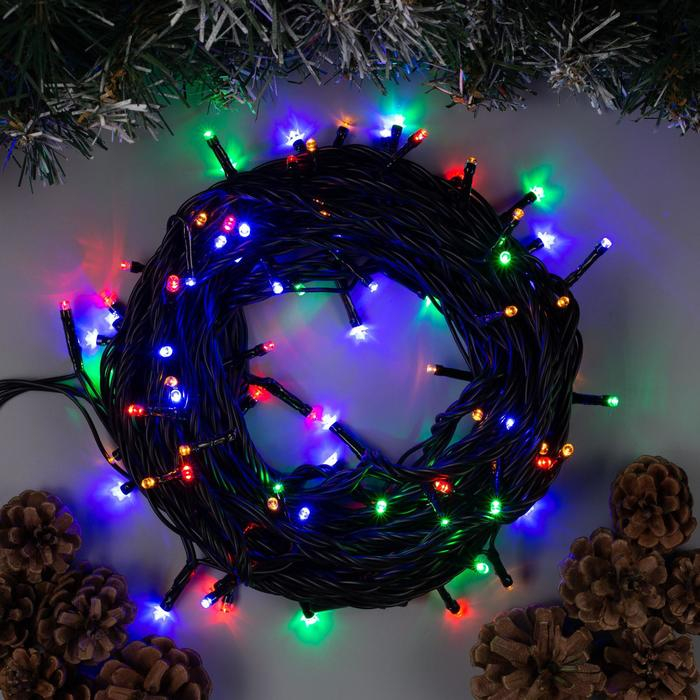 Гирлянда «Нить» 10 м, IP44, УМС, тёмная нить, 100 LED, свечение мульти, 220 В Гирлянда «Нить» 10 м, IP44, УМС, тёмная нить, 100 LED, свечение мульти, 220 В