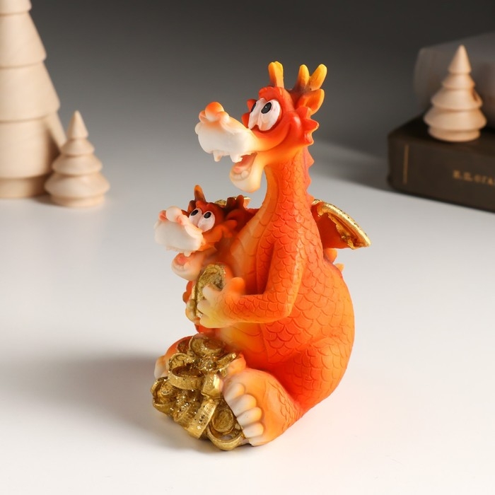 Копилка полистоун Копилка полистоун "Дракон с малышом, с золотыми монетами" 10,2х8,8х14 см