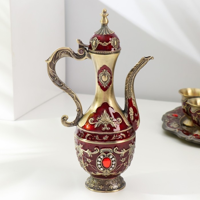 Набор чайный кувшин, 6 бокалов и поднос  Набор чайный кувшин, 6 бокалов и поднос "Стамбул. Розы и узоры" красный с золотом