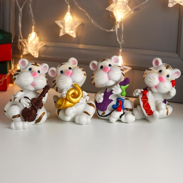 Копилка полистоун Копилка полистоун "Кремовый тигра - музыкант" МИКС 11,5х7х8,5 см