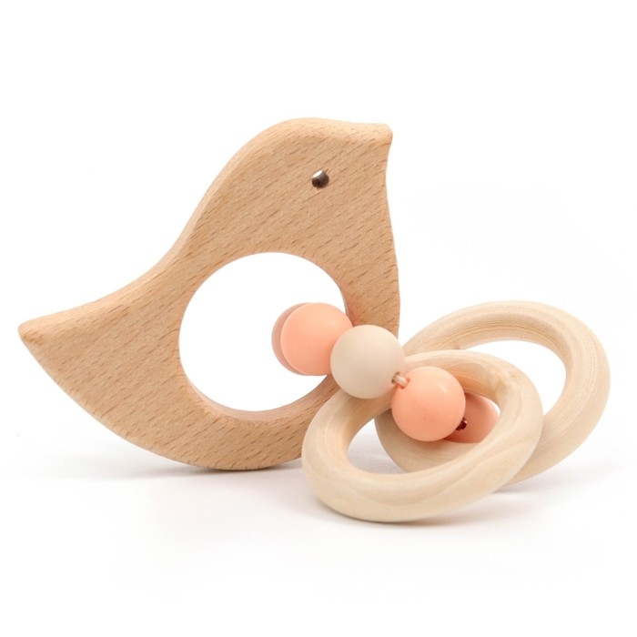 Прорезыватель для зубов «Bird» с эластичными и деревянными элементами