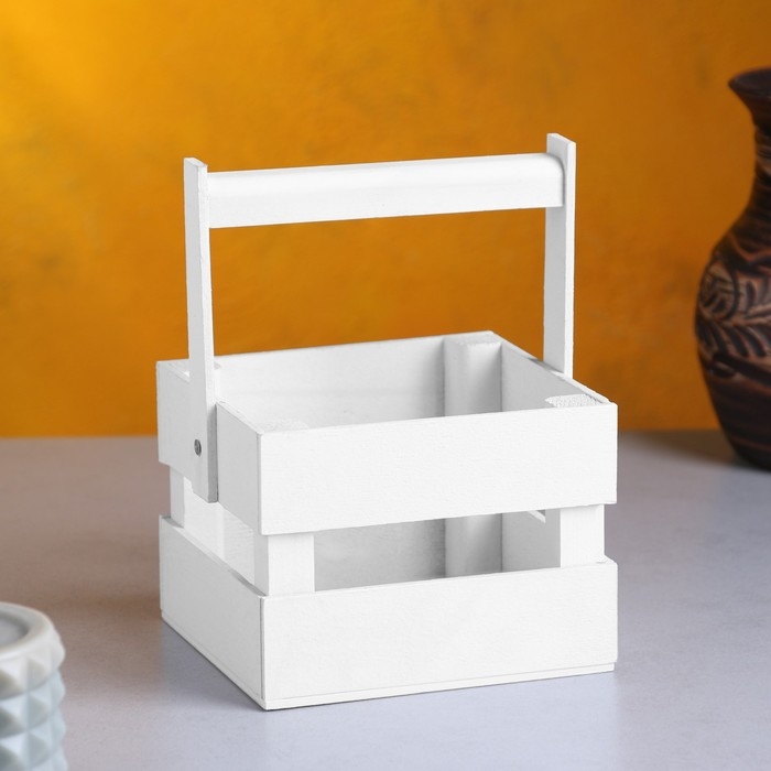 Кашпо деревянное 12×11×9 см  Кашпо деревянное 12×11×9 см "Однушка Лайт", двухреечное, белый Дарим Красиво