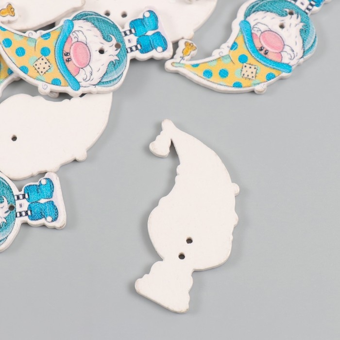 Пуговицы дерево для творчества 2 прокола Пуговицы дерево для творчества 2 прокола "Гном в колпаке в горох" набор 15 шт 2х4 см