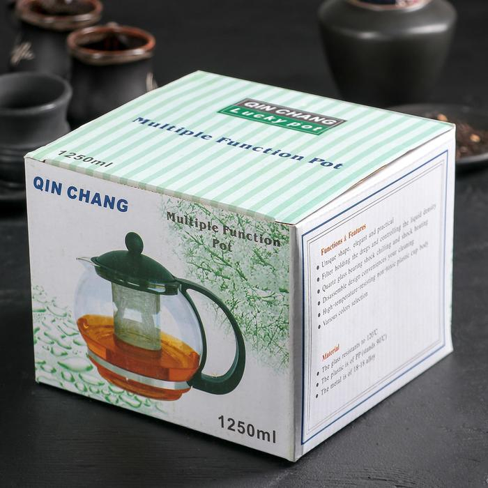 Чайник стеклянный заварочный «Вдохновение», 1,25 л, с металлическим ситом, цвет чёрный Чайник стеклянный заварочный «Вдохновение», 1,25 л, с металлическим ситом, цвет чёрный