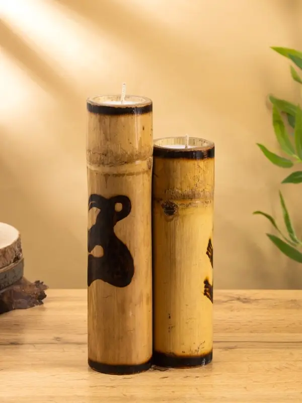 Свеча в бамбуке тройная «Птица», 14×14×30 см, 100 мл, бежевая