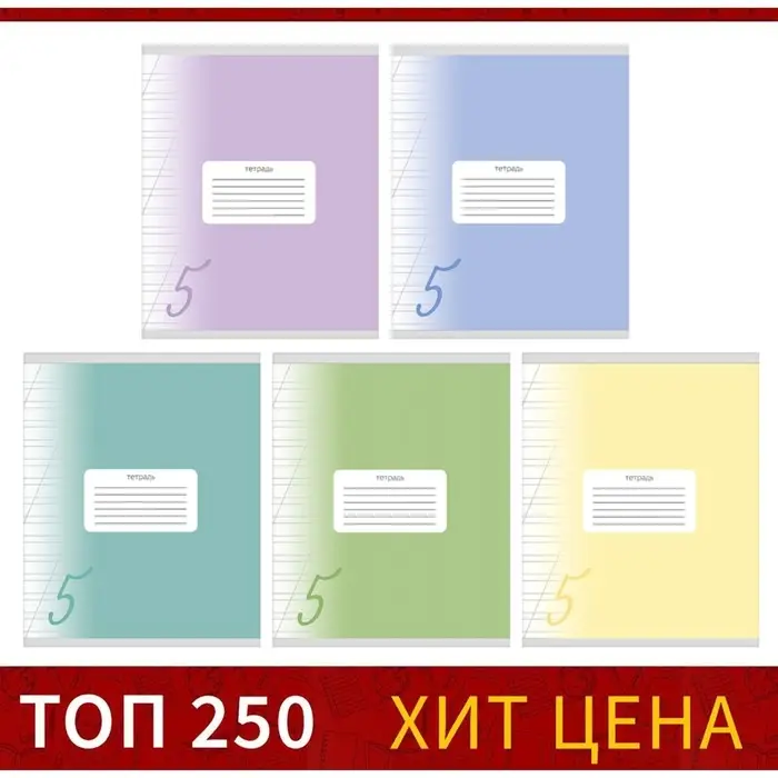 Тетрадь 12 листов в косую линию Calligrata &laquo;Пятёрка&raquo;, обложка мелованный картон, ВД-лак, блок офсет, белизна 95%, МИКС