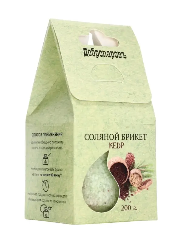 Соляной брикет куб &laquo;Кедр&raquo; 200 г &laquo;Добропаровъ&raquo;