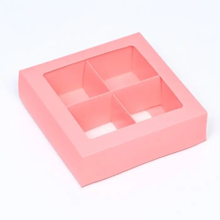 Коробка для 4 конфеты, розовый, 12.5×12.5×3.5 см Коробка для 4 конфеты, розовый, 12.5×12.5×3.5 см