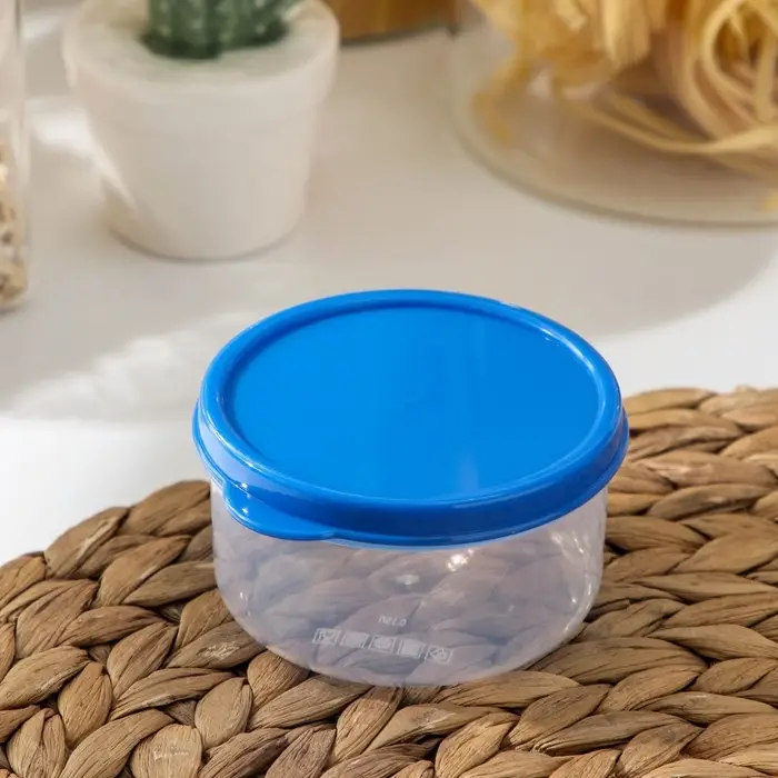 Контейнер круглый Доляна, пищевой, 150 мл, прозрачный, крышка синяя Контейнер круглый Доляна, пищевой, 150 мл, прозрачный, крышка синяя