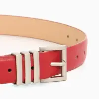 Ремень женский, 110&times;2.8 см, прямоугольная пряжка металл, серебристая, красный