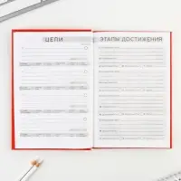 Ежедневник 100 целей &laquo;Красный&raquo;. Твердая обложка, глянцевая ламинация, формат А5, 80 листов.
