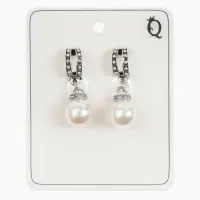 Серьги клипсы для ушей QF &laquo;Грейс&raquo;, две линии с бусинами, белые в чернёном серебре