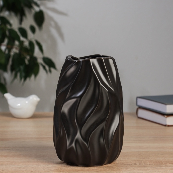 Керамическая ваза декоративная настольная «Грэйем», для цветов, сухоцветов, d-7 см, 17.5×10 см, чёрный Керамическая ваза декоративная настольная «Грэйем», для цветов, сухоцветов, d-7 см, 17.5×10 см, чёрный