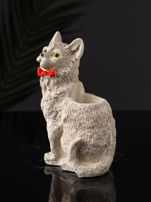 Подставка для мелочей Подставка для мелочей "Кот с бантом" 14х9х7 см, бежевый