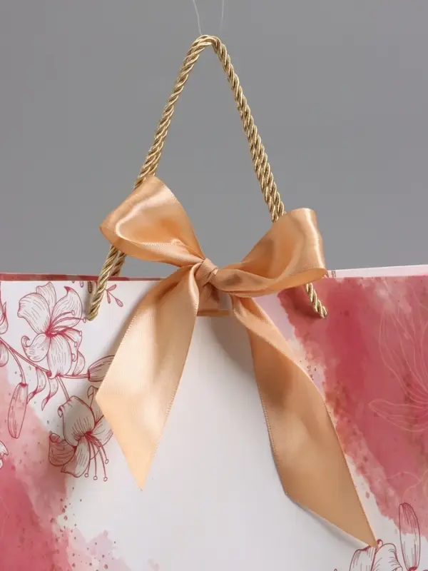 Пакет подарочный "Мрамор" , розовый , с бантиком , 32 х 25 х 11 см