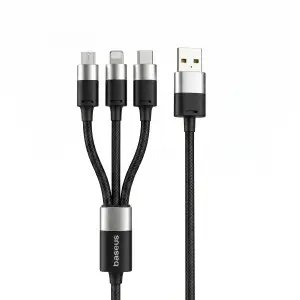 Кабель 3 в 1 Micro + Lightning + Type-C 1.2m 3.5A Baseus CAXS000001 черный