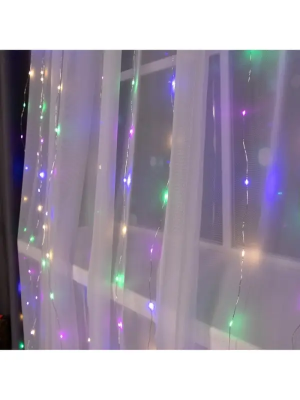 Гирлянда &laquo;Занавес&raquo; 2&times;3 м, роса, IP20, серебристая нить, 450 LED, свечение мульти, 8 режимов, 220 В