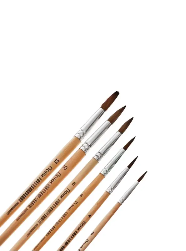 Набор кистей для рисования, пони, 6 штук: № 2, 4, 6, 8, 10, 12, круглые, деревянная ручка, международный размер
