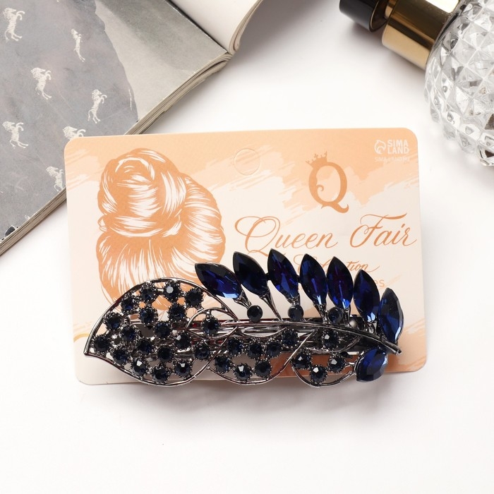 Заколка-автомат для волос Заколка-автомат для волос "Синий туман" драгоценный листок, 9 см