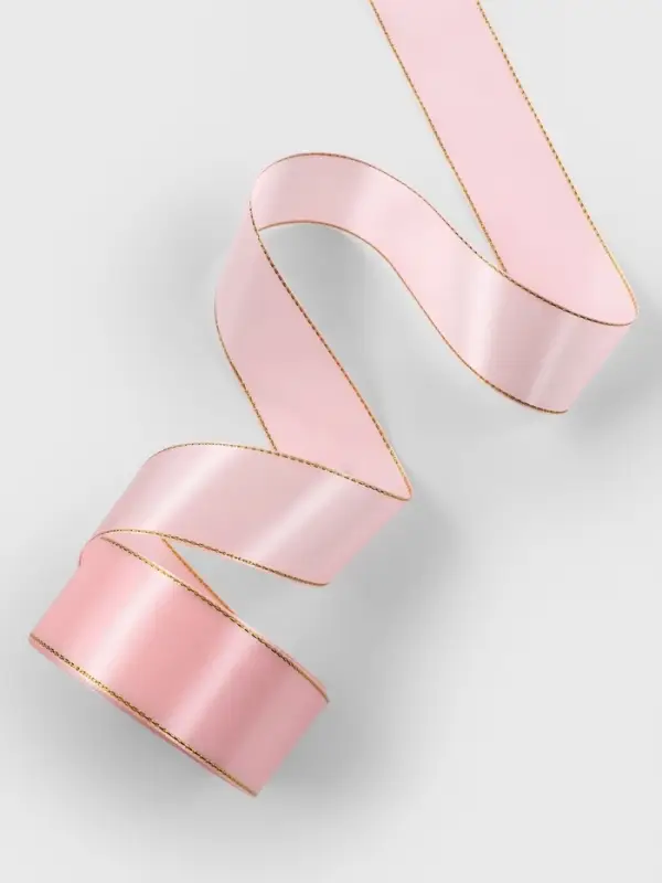 Лента атласная, с золотым люрексом, 40 мм, 23&plusmn;1 м, розовая №04