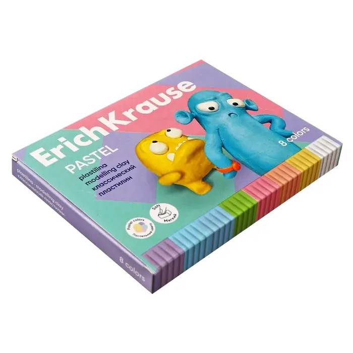 Пластилин 8 цветов, 144 г, ErichKrause Пластилин 8 цветов, 144 г, ErichKrause "Jolly Friends Pastel", со стеком, в картонной упаковке