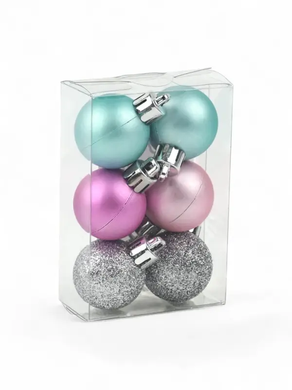 Шары ёлочные новогодние, пластик, d=3 см, 6 шт., голубые, серебристый, розовый