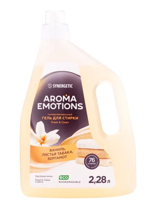 Гель для стирки белья парфюмированный SYNERGETIC ваниль, табак, бергамот, 2.28 л