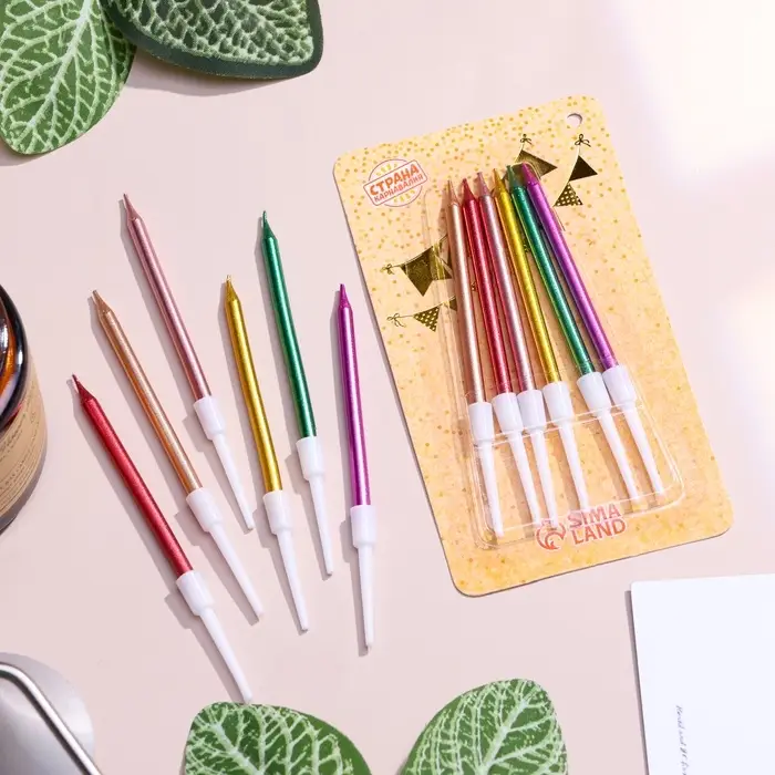 Свечи в торт коктейльные «С днем рождения», 6 шт., 6.5 см, металлик Свечи в торт коктейльные «С днем рождения», 6 шт., 6.5 см, металлик