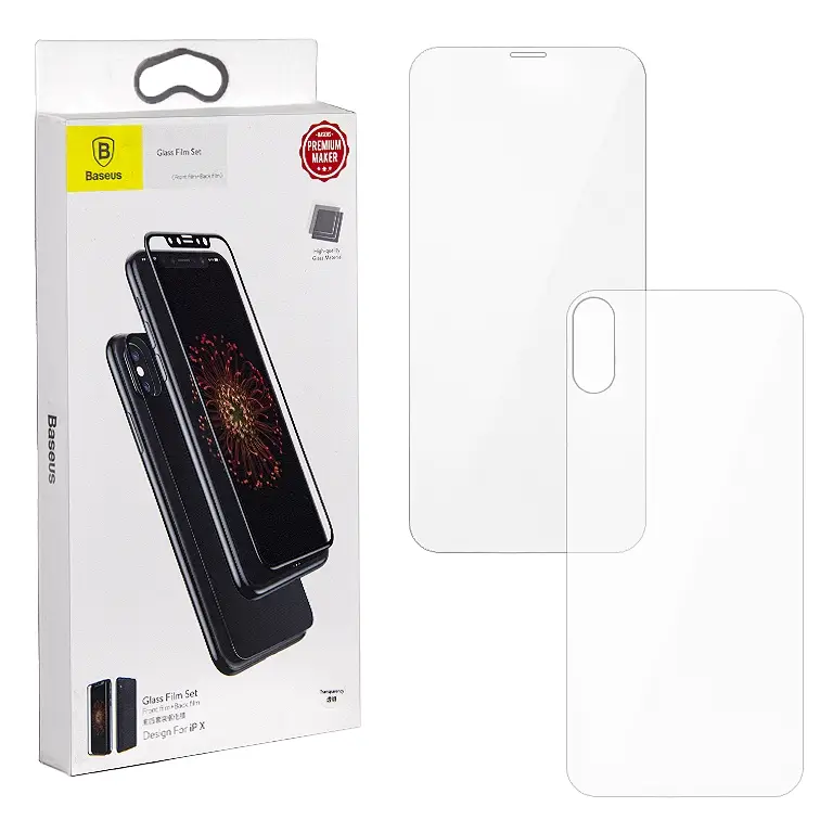 Защитное стекло iPh XS 2 в 1 (перед + назад) Baseus прозрачное
