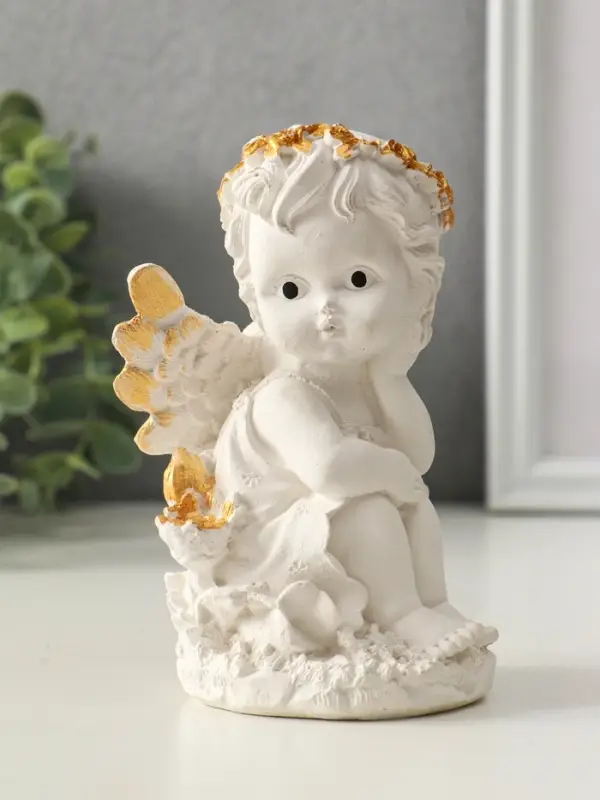 Фигурка гипс &laquo;Ангел в цветах&raquo;, 13&times;8 см, белая