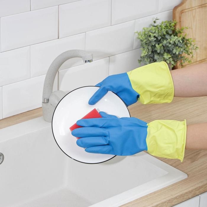 Перчатки хозяйственные резиновые Доляна, размер XL, плотные, 80 гр, цвет МИКС Перчатки хозяйственные резиновые Доляна, размер XL, плотные, 80 гр, цвет МИКС