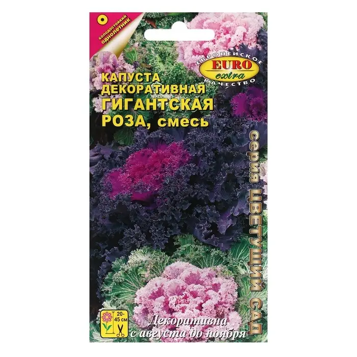 Семена цветов Капуста декоративная  Семена цветов Капуста декоративная "Гигантская роза", смесь, 0,05 г