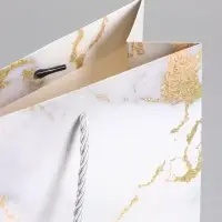Пакет подарочный "Мрамор" , белый , с бантиком, 35 х 30 х 10 см