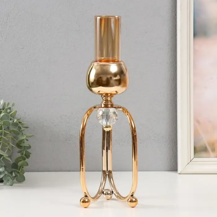 Подсвечник на 1 свечу &laquo;Сервилия&raquo;, под золото, d=4.5 см, 11&times;11&times;34.7 см