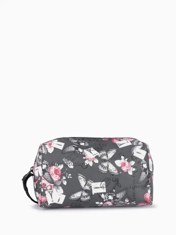 Косметичка-футляр женская с ручкой, объёмная, маленькая, для косметики, лекарств, прокладок, чёрная/разноцветная