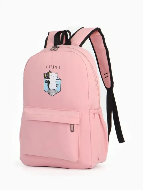 Рюкзак школьный на молнии, с карманами, с принтом, размер 30&times;12&times;43 см, розовый