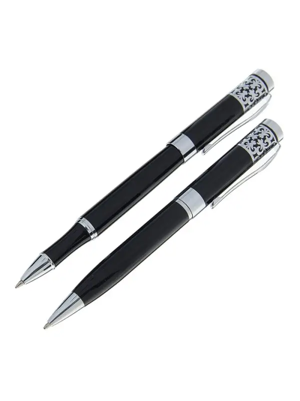 Набор подарочных ручек Calligrata &laquo;Гравюра&raquo;, 2 штуки (капиллярная и шариковая), в футляре кожзам, корпус чёрный