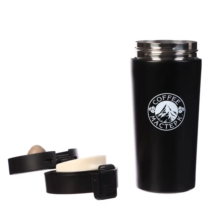 Термокружка Мастер К Style. Coffee, 380 мл, сохраняет тепло 8 ч, с ситечком, нержавеющая сталь, чёрная