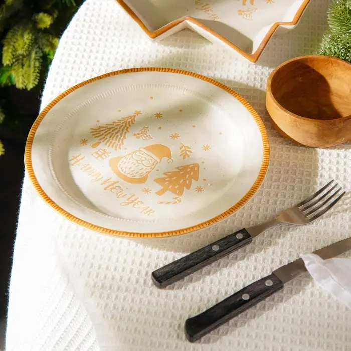 Тарелка SL Home &laquo;С Новым Годом&raquo;, d=23.3 см, керамика, белая