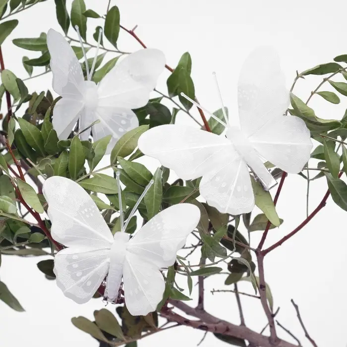 Бабочка для декора и флористики, на прищепке, пластиковая, белые, 7.5&times;6&times;1 см