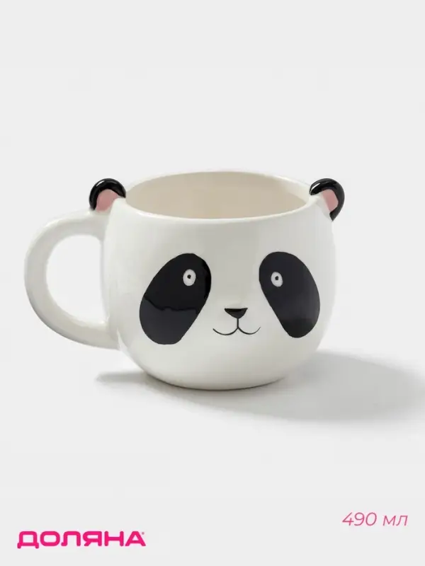 Кружка Доляна &laquo;Панда&raquo;, 490 мл, доломит, белая