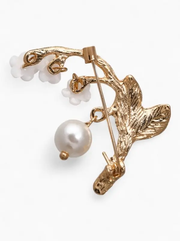 Брошь &laquo;Цветы Ландыши&raquo;, белая, зелёный в золоте