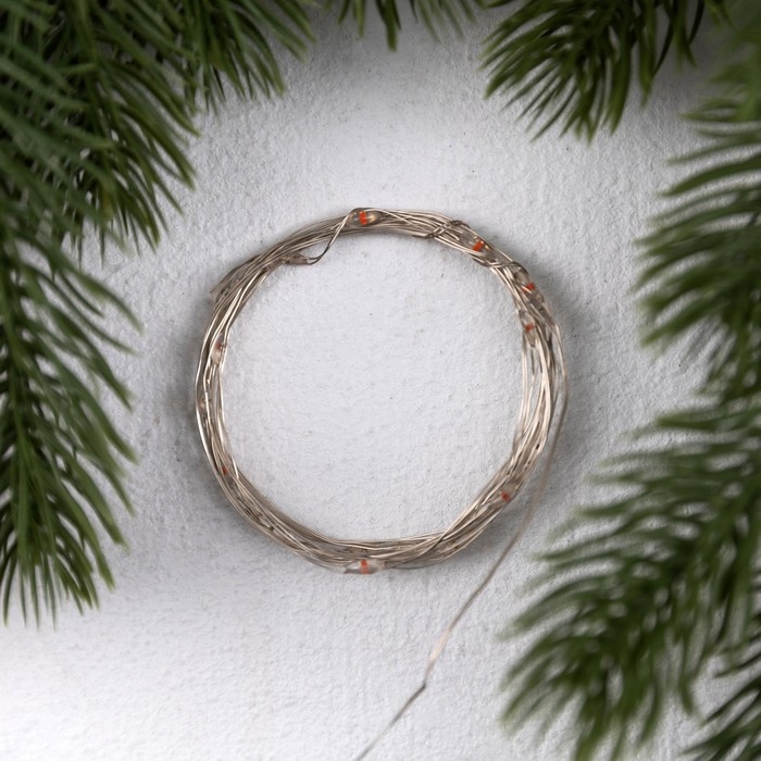 Гирлянда «Нить» 2 м роса. IP20, нить серебристая, 20 LED, 4.6 В, AG13x3 (в комплекте), 3 режима, свечение красное