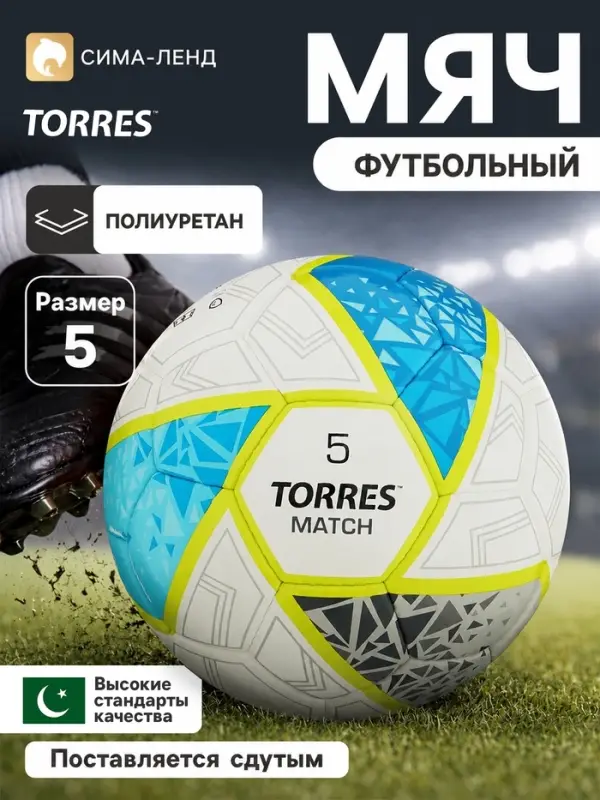 Футбольный мяч TORRES Match, F323975, ручная сшивка, 32 панели, размер 5, PU