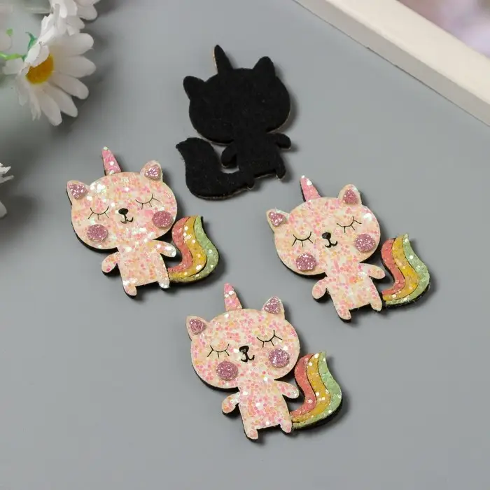 Декор для творчества войлок блеск Декор для творчества войлок блеск "Котик единорог" 5х4 см