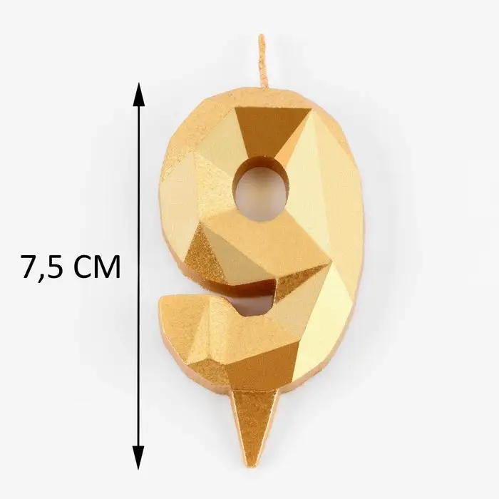 Свеча в торт &laquo;Алмаз&raquo; цифра 9 золотая, 6.5 см