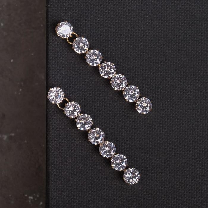 Серьги со стразами «Голливуд» дорожка, цвет белый в золоте Серьги со стразами «Голливуд» дорожка, цвет белый в золоте