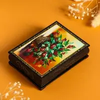 Шкатулка «Рябина в корзине», 10×14 см, лаковая миниатюра