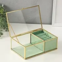 Шкатулка стекло с металлическим каркасом "Зелёная" 2 отделения 22х14,5х7,5 Шкатулка стекло с металлическим каркасом "Зелёная" 2 отделения 22х14,5х7,5